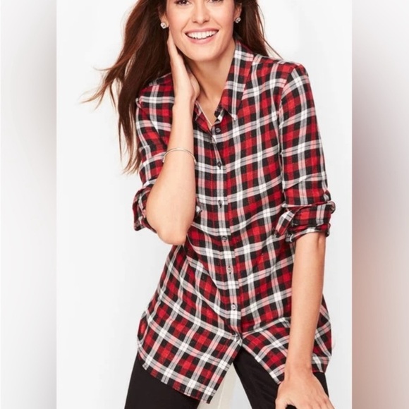 NWOT Talbots Tartan Plaid Cotton sparkle thread P Small, holiday, red, black - Picture 8 of 8